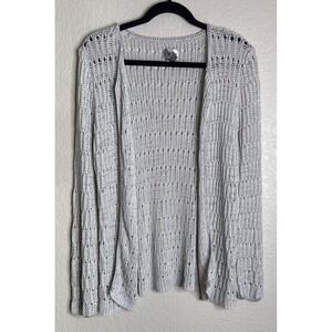 Chicos 3 US XL Silver Grey Open Front Sweater Knit Cardigan Career Travel Preppy